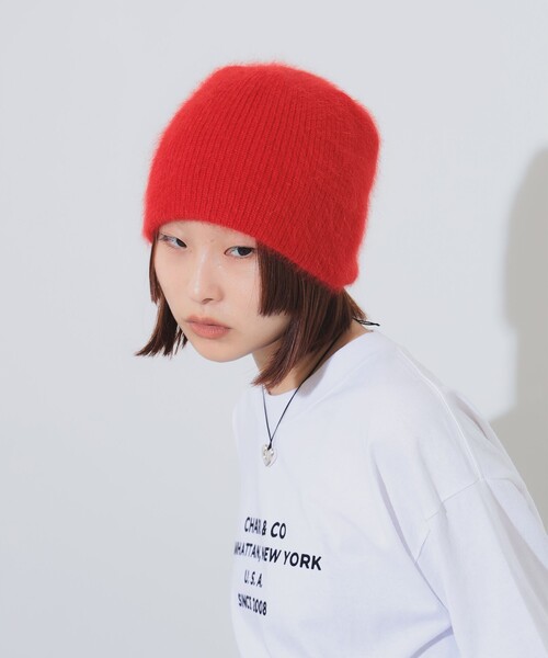 Ray BEAMS(レイビームス)の「アンゴラ混 ビーニー(ニットキャップ/ビーニー・レディース・オフホワイト/チャコールグレー/ブラック/レッド/ピンク・ONE SIZE)」の8枚目の写真