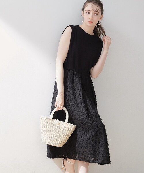 couture brooch(クチュールブローチ)の「◆【大人レディの華やかワンピ】カットジャカードドッキングワンピース(ワンピース・レディース・オフホワイト/ブラック・40/38/42/36)」の1枚目の写真