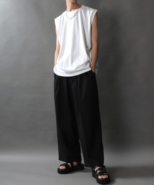 SITRY（シトリー）の「SITRY Punch the dough No Sleeve Shirt/別注 接触冷感 ポンチ ビッグシルエット ノースリーブシャツ（タンクトップ・メンズ・ブラック/チャコール/ホワイト・M/L）」の10枚目の写真