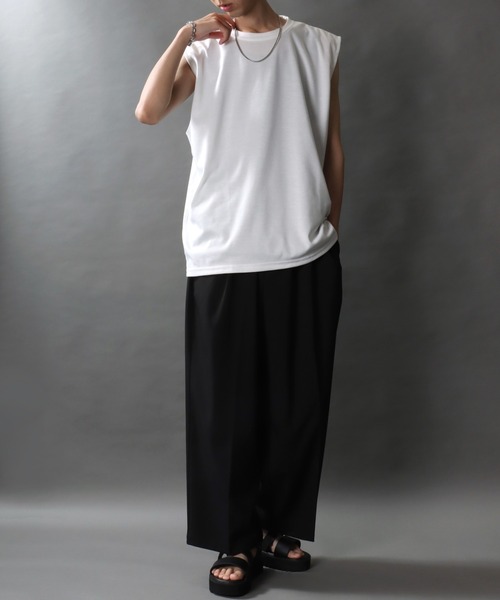 SITRY（シトリー）の「SITRY Punch the dough No Sleeve Shirt/別注 接触冷感 ポンチ ビッグシルエット ノースリーブシャツ（タンクトップ・メンズ・ブラック/チャコール/ホワイト・M/L）」の9枚目の写真