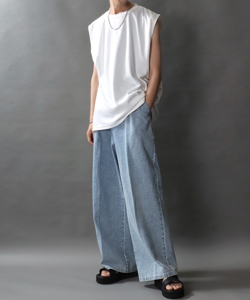 SITRY（シトリー）の「SITRY Punch the dough No Sleeve Shirt/別注 接触冷感 ポンチ ビッグシルエット ノースリーブシャツ（タンクトップ・メンズ・ブラック/チャコール/ホワイト・M/L）」の12枚目の写真