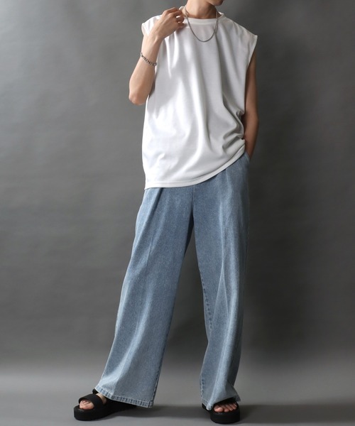 SITRY（シトリー）の「SITRY Punch the dough No Sleeve Shirt/別注 接触冷感 ポンチ ビッグシルエット ノースリーブシャツ（タンクトップ・メンズ・ブラック/チャコール/ホワイト・M/L）」の13枚目の写真