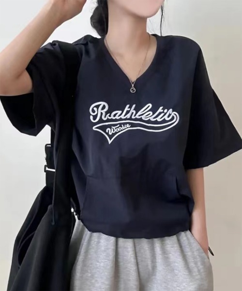 by muni:r(バイ ムニール)の「レタリングナイロンストリングTトップス(Tシャツ/カットソー・レディース・ネイビー/ホワイト/ピンク・FREE)」の10枚目の写真