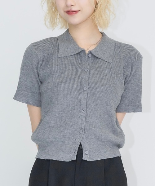 17HR（セブンティーンアワーズ）の「ハーフスリーブニットシャツ（ニット/セーター・レディース・モカ/グレー/グリーン・FREE）」の2枚目の写真
