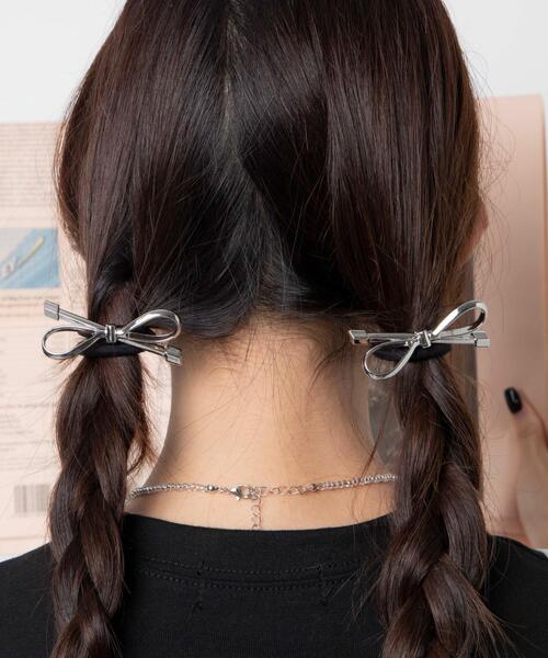 WEGO（ウィゴー）の「WEGO/【2点セット】メタルナローリボンゴム（ヘアゴム・レディース・シルバー・FREE）」の2枚目の写真