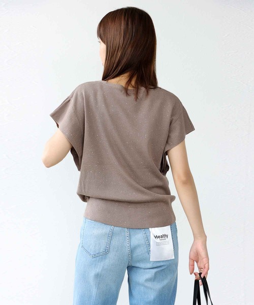 ニット セーター ラッフルスリーブキラキラニット レディース Jines ニット セーター ラッフルスリーブキラキラニット