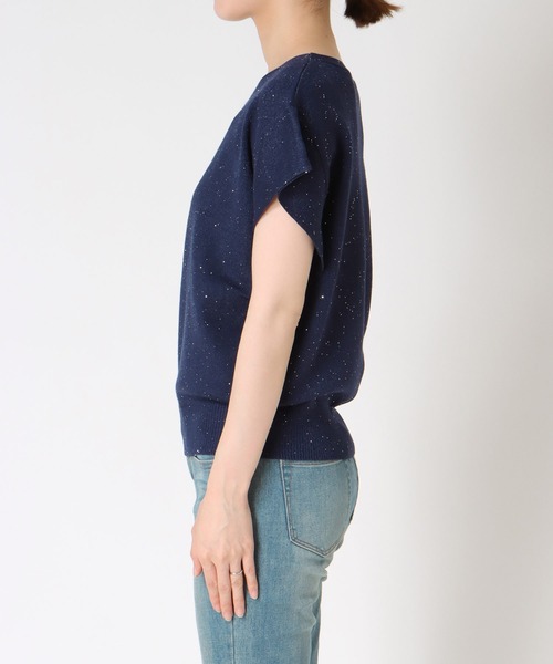 ニット セーター ラッフルスリーブキラキラニット レディース Jines ニット セーター ラッフルスリーブキラキラニット