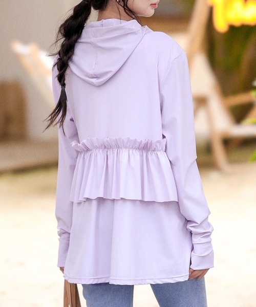 TeddyShop（テディショップ）の「レディース 長袖フード付きダブルフリルラッシュガードトップス（ラッシュガード・レディース・パープル/ブラック/ホワイト/ブルー/ピンク・LL/M/S/L）」の4枚目の写真