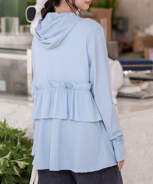 TeddyShop（テディショップ）の「レディース 長袖フード付きダブルフリルラッシュガードトップス（ラッシュガード・レディース・パープル/ブラック/ホワイト/ブルー/ピンク・LL/M/S/L）」の3枚目の写真