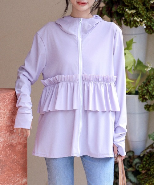 TeddyShop（テディショップ）の「レディース 長袖フード付きダブルフリルラッシュガードトップス（ラッシュガード・レディース・パープル/ブラック/ホワイト/ブルー/ピンク・LL/M/S/L）」の20枚目の写真