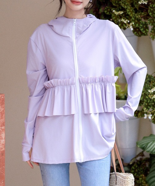 TeddyShop（テディショップ）の「レディース 長袖フード付きダブルフリルラッシュガードトップス（ラッシュガード・レディース・パープル/ブラック/ホワイト/ブルー/ピンク・LL/M/S/L）」の21枚目の写真