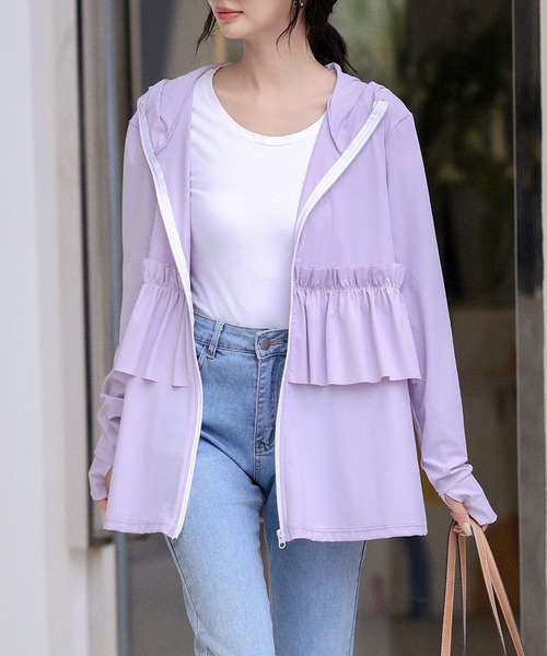 TeddyShop（テディショップ）の「レディース 長袖フード付きダブルフリルラッシュガードトップス（ラッシュガード・レディース・パープル/ブラック/ホワイト/ブルー/ピンク・LL/M/S/L）」の22枚目の写真