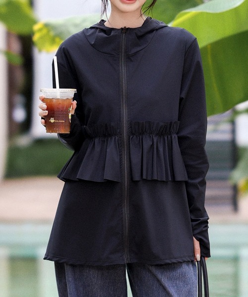 TeddyShop（テディショップ）の「レディース 長袖フード付きダブルフリルラッシュガードトップス（ラッシュガード・レディース・パープル/ブラック/ホワイト/ブルー/ピンク・LL/M/S/L）」の10枚目の写真