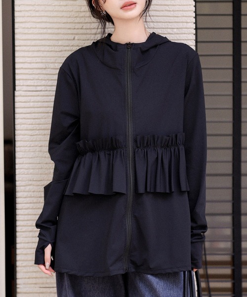 TeddyShop（テディショップ）の「レディース 長袖フード付きダブルフリルラッシュガードトップス（ラッシュガード・レディース・パープル/ブラック/ホワイト/ブルー/ピンク・LL/M/S/L）」の11枚目の写真