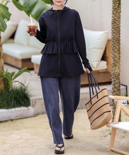 TeddyShop（テディショップ）の「レディース 長袖フード付きダブルフリルラッシュガードトップス（ラッシュガード・レディース・パープル/ブラック/ホワイト/ブルー/ピンク・LL/M/S/L）」の14枚目の写真