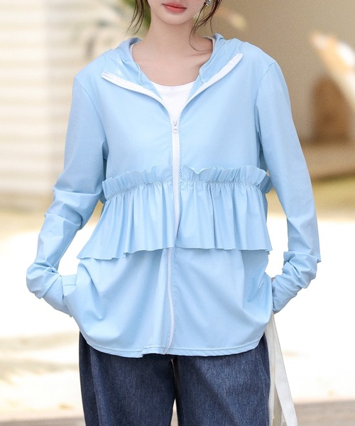 TeddyShop（テディショップ）の「レディース 長袖フード付きダブルフリルラッシュガードトップス（ラッシュガード・レディース・パープル/ブラック/ホワイト/ブルー/ピンク・LL/M/S/L）」の17枚目の写真