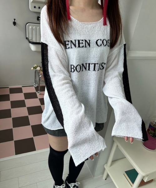 ipugo(イプゴ)の「ipugo/イプゴ ロゴサマー長袖ニット(Tシャツ/カットソー・レディース・ホワイト/ピンク・FREE)」の10枚目の写真