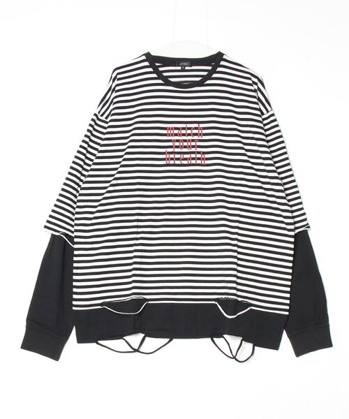 RE730(アールイーセブンサーティー)の「RE730 フェイクレイヤードグランジ加工ロングスリーブTシャツ(Tシャツ/カットソー・メンズ・ブラック×ホワイト・MEDIUM/LARGE/X-LARGE)」の2枚目の写真