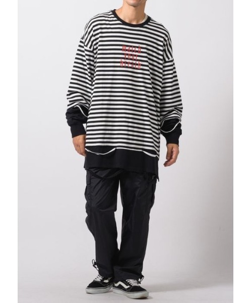 RE730(アールイーセブンサーティー)の「RE730 フェイクレイヤードグランジ加工ロングスリーブTシャツ(Tシャツ/カットソー・メンズ・ブラック×ホワイト・MEDIUM/LARGE/X-LARGE)」の10枚目の写真