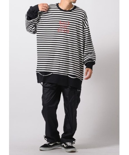 RE730(アールイーセブンサーティー)の「RE730 フェイクレイヤードグランジ加工ロングスリーブTシャツ(Tシャツ/カットソー・メンズ・ブラック×ホワイト・MEDIUM/LARGE/X-LARGE)」の9枚目の写真