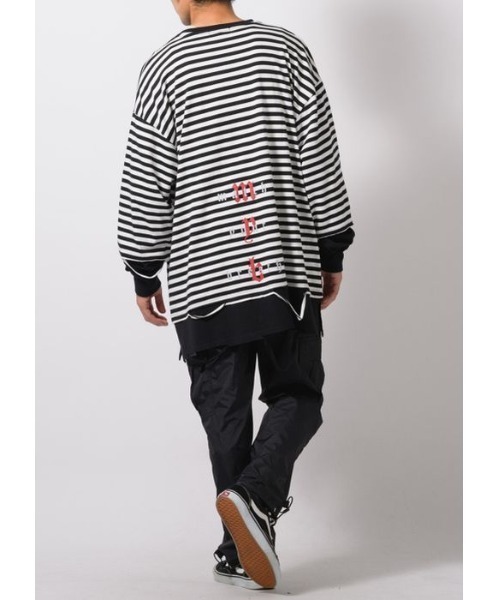 RE730(アールイーセブンサーティー)の「RE730 フェイクレイヤードグランジ加工ロングスリーブTシャツ(Tシャツ/カットソー・メンズ・ブラック×ホワイト・MEDIUM/LARGE/X-LARGE)」の8枚目の写真