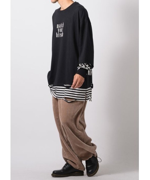 RE730(アールイーセブンサーティー)の「RE730 フェイクレイヤードグランジ加工ロングスリーブTシャツ(Tシャツ/カットソー・メンズ・ブラック×ホワイト・MEDIUM/LARGE/X-LARGE)」の4枚目の写真