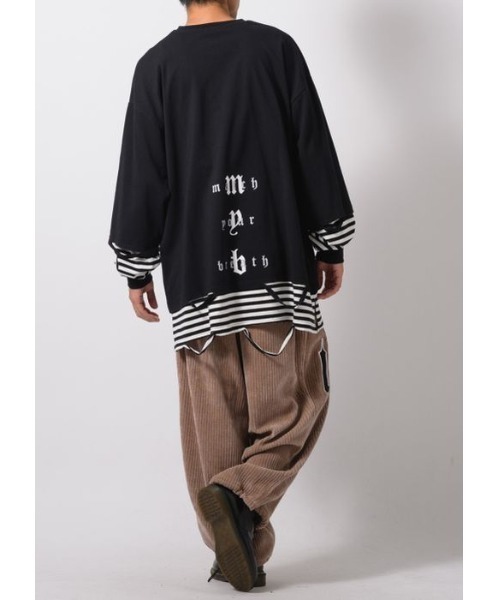 RE730(アールイーセブンサーティー)の「RE730 フェイクレイヤードグランジ加工ロングスリーブTシャツ(Tシャツ/カットソー・メンズ・ブラック×ホワイト・MEDIUM/LARGE/X-LARGE)」の3枚目の写真