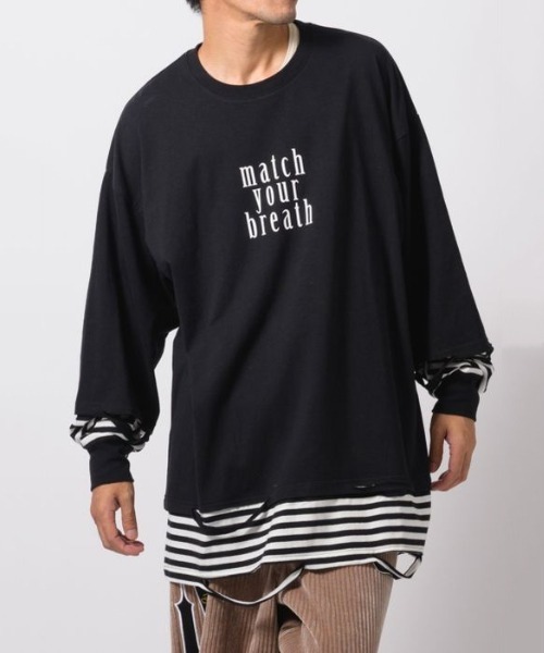 RE730(アールイーセブンサーティー)の「RE730 フェイクレイヤードグランジ加工ロングスリーブTシャツ(Tシャツ/カットソー・メンズ・ブラック×ホワイト・MEDIUM/LARGE/X-LARGE)」の7枚目の写真