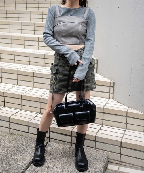 WEGO（ウィゴー）の「WEGO/フェイクレザービスチェ（キャミソール・レディース・グレー/ブラック・FREE）」の7枚目の写真