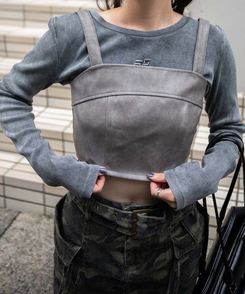 WEGO（ウィゴー）の「WEGO/フェイクレザービスチェ（キャミソール・レディース・グレー/ブラック・FREE）」の13枚目の写真