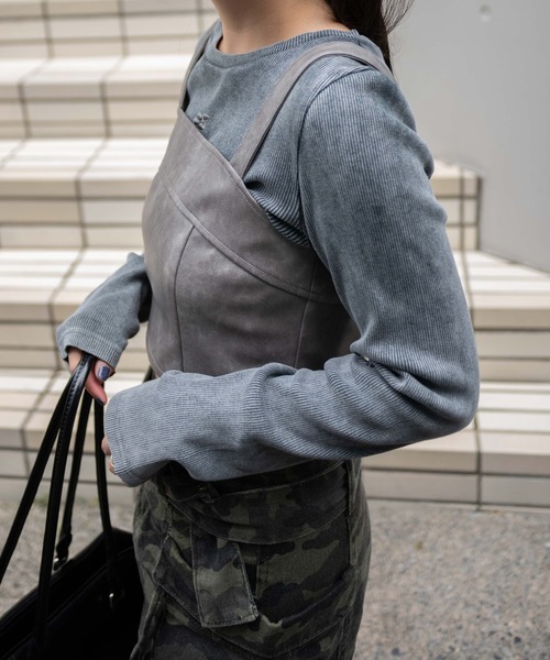 WEGO（ウィゴー）の「WEGO/フェイクレザービスチェ（キャミソール・レディース・グレー/ブラック・FREE）」の14枚目の写真