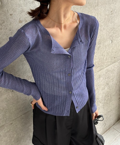 CE'E_SE'E（シーシー）の「[追加]シアーメタリックリブニットカーディガン（カーディガン/ボレロ・レディース・オフホワイト/ピンク/グレー/ブラック/ブルー系その他・FREE）」の4枚目の写真