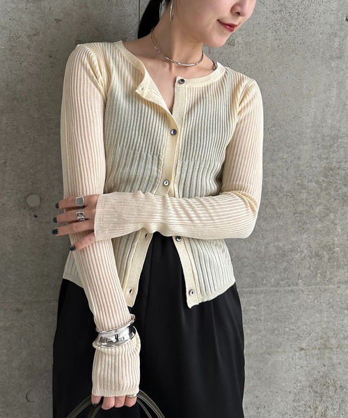 CE'E_SE'E（シーシー）の「[追加]シアーメタリックリブニットカーディガン（カーディガン/ボレロ・レディース・オフホワイト/ピンク/グレー/ブラック/ブルー系その他・FREE）」の2枚目の写真