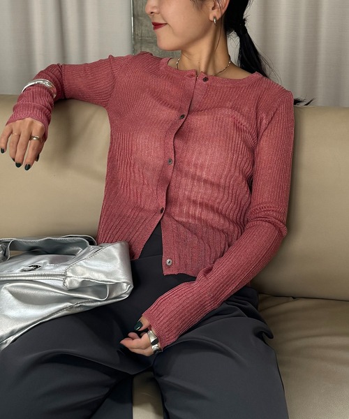 CE'E_SE'E（シーシー）の「[追加]シアーメタリックリブニットカーディガン（カーディガン/ボレロ・レディース・オフホワイト/ピンク/グレー/ブラック/ブルー系その他・FREE）」の5枚目の写真