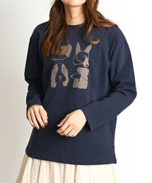 ドッグ アニマルプリント 長袖Tシャツ ニュアンスカラー