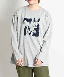 ドッグ アニマルプリント 長袖Tシャツ ニュアンスカラー