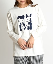 ドッグ アニマルプリント 長袖Tシャツ ニュアンスカラー
