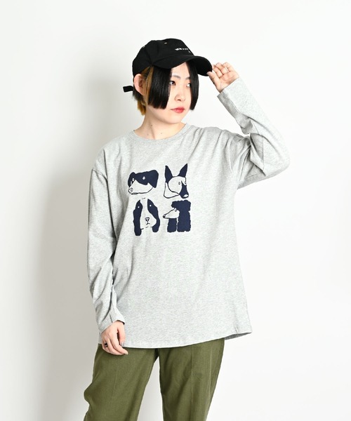 MARAI（マーライ）の「ドッグ アニマルプリント 長袖Tシャツ ニュアンスカラー（Tシャツ/カットソー・レディース・ホワイト/グレー/ネイビー・FREE）」の11枚目の写真