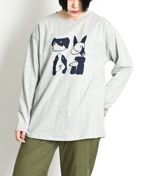 MARAI（マーライ）の「ドッグ アニマルプリント 長袖Tシャツ ニュアンスカラー（Tシャツ/カットソー・レディース・ホワイト/グレー/ネイビー・FREE）」の12枚目の写真