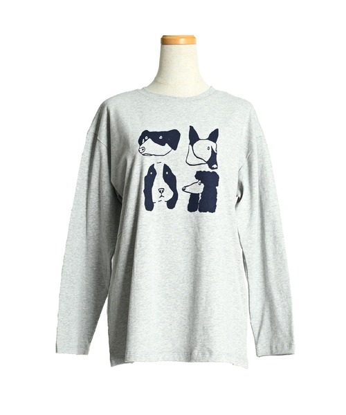 MARAI（マーライ）の「ドッグ アニマルプリント 長袖Tシャツ ニュアンスカラー（Tシャツ/カットソー・レディース・ホワイト/グレー/ネイビー・FREE）」の14枚目の写真