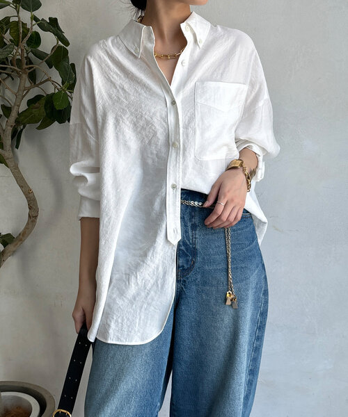 DouDou（ドゥドゥ）の「刺繍テンセルシャツ（シャツ/ブラウス・レディース・オフホワイト/ネイビー・FREE）」の2枚目の写真