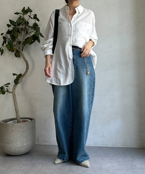 DouDou（ドゥドゥ）の「刺繍テンセルシャツ（シャツ/ブラウス・レディース・オフホワイト/ネイビー・FREE）」の18枚目の写真