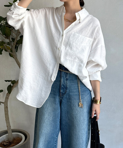 DouDou（ドゥドゥ）の「刺繍テンセルシャツ（シャツ/ブラウス・レディース・オフホワイト/ネイビー・FREE）」の11枚目の写真