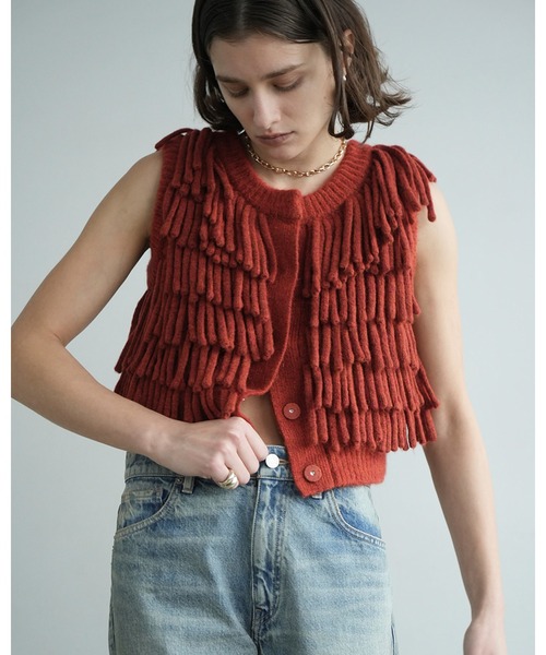 CLANE W FACE FRINGE KNIT VEST サイズ2