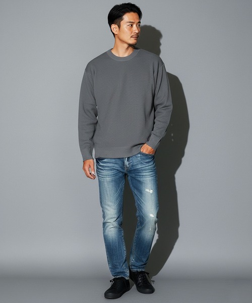jiggys shop（ジギーズショップ）の「パフカルウォッシャブル畦ニットセーター（ニット/セーター・メンズ・ブルー系その他/ホワイト/ブラック/グレー系その他/チャコールグレー・SMALL/MEDIUM/LARGE/X-LARGE）」の8枚目の写真