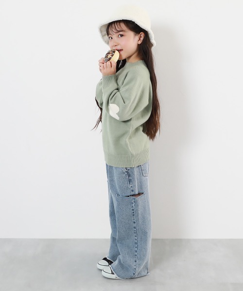 devirock（デビロック）の「洗える チクチクしない素肌ニット ハートデザイン ハイネック プルオーバー（ニット/セーター・キッズ・杢グレー/ブラック/ピンク系7/グリーン系その他2/アイボリー/ボルドー/ネイビー/ブルー系1・100cm/110cm/120cm/130cm/140cm/150cm/160cm）」の12枚目の写真