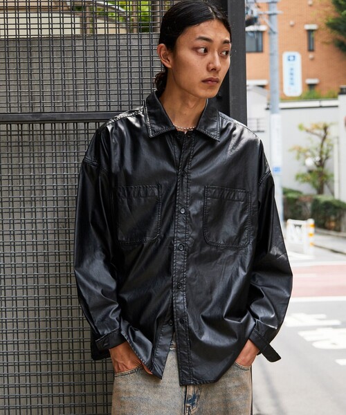 シワ加工カウレザーシャツ シワ加工カウレザーシャツ