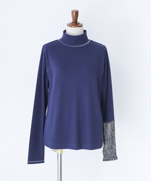 n'OrLABEL(ノアールレーベル)の「ラメ切り替えハイネックリブカットソー(Tシャツ/カットソー・レディース・ネイビー/杢グレー/アイボリー・3L/L~LL/S~M)」の22枚目の写真