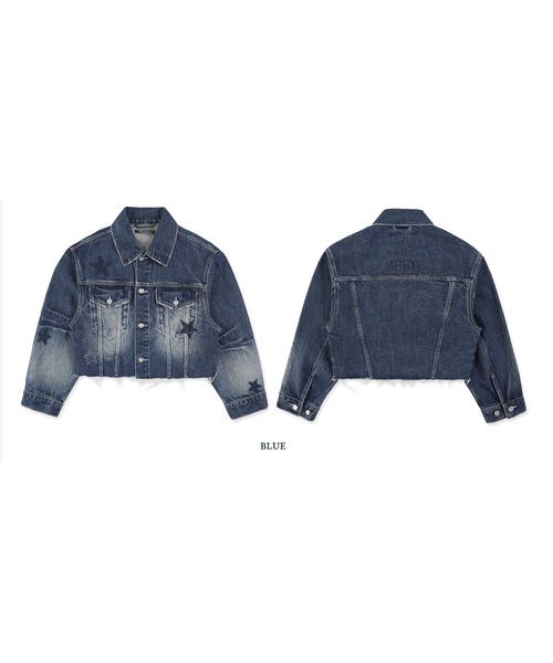 新品　タグ付　Traditional Weatherwear ジージャン セール】星刺繍 ダメージ加工 ショートデニムジャケット NZY0200