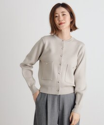 【毛玉軽減】ゴールドボタンクルーネックカーディガン